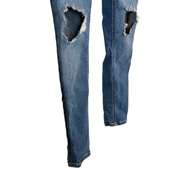 We The Free People Womens Skinny Mid Rise Distressed Destroyed Blue Jeans sz 26 - Picture 7 of 16